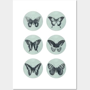 Vintage BUTTERFLIES mega sticker pack blue retro sketch edition Posters and Art